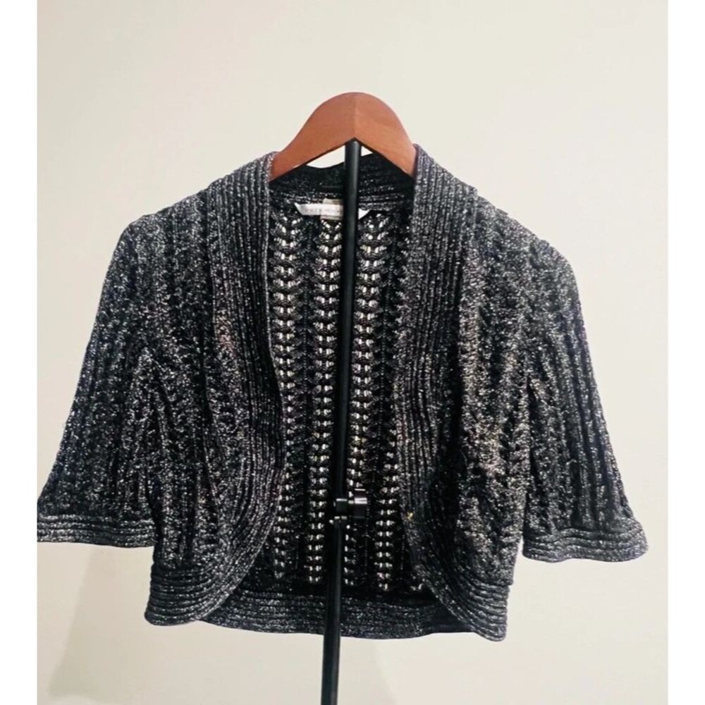 Peter Nygård Petites Black Metallic Open Knit Cardigan Size L